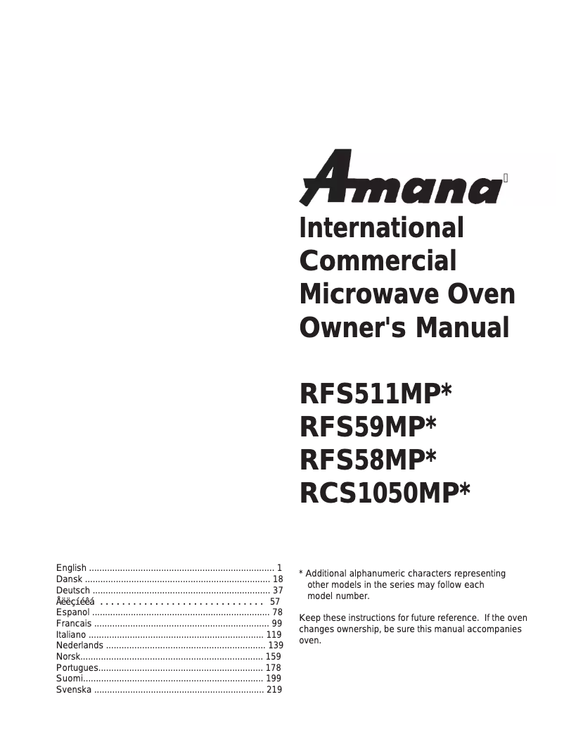 Page n°1 - Manuel utilisateur Amana RCS1050MPB