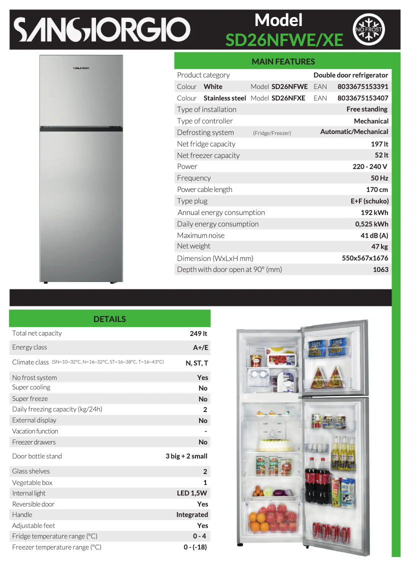 Page n°1 - Manuel utilisateur SanGiorgio SD26NFWE