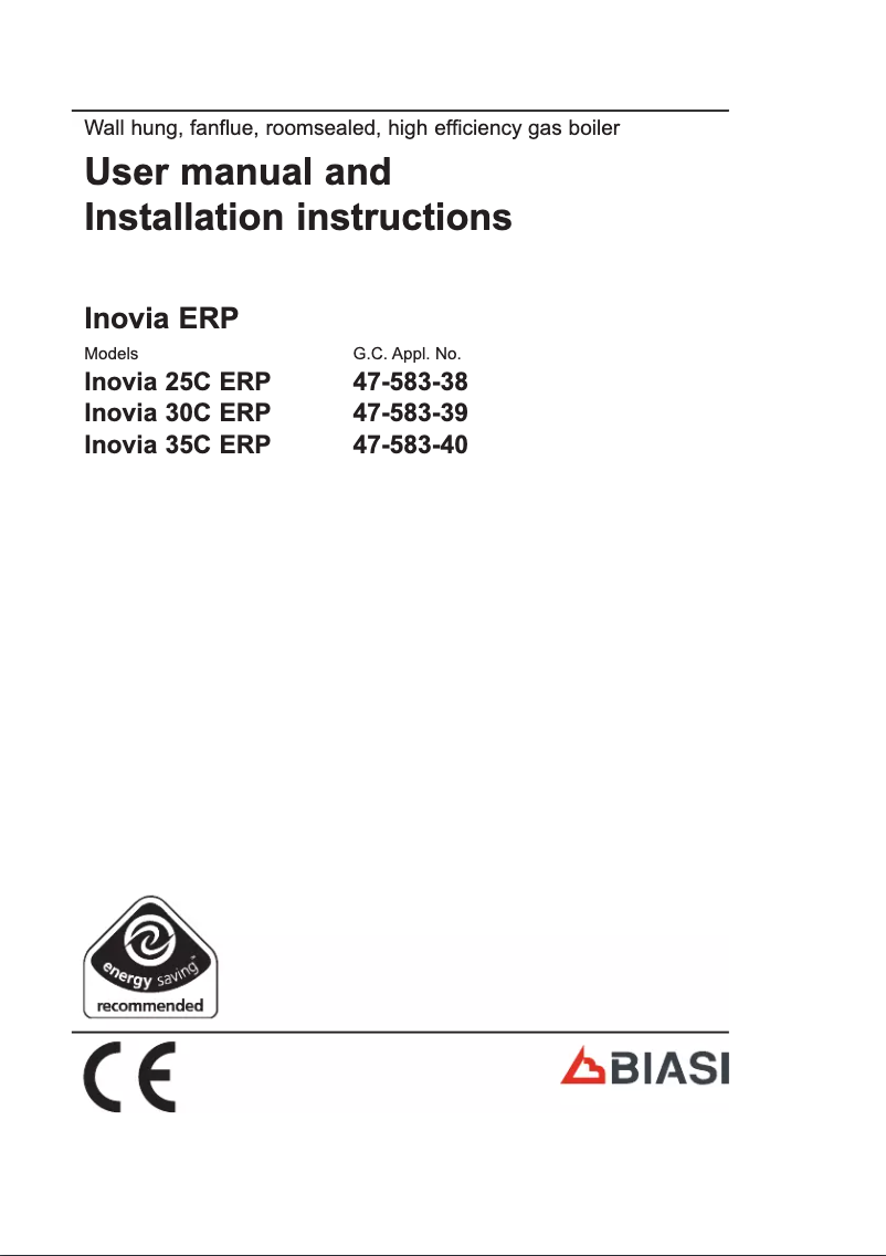 Page 1 de la notice Manuel utilisateur Biasi Inovia Combi 30C ERP