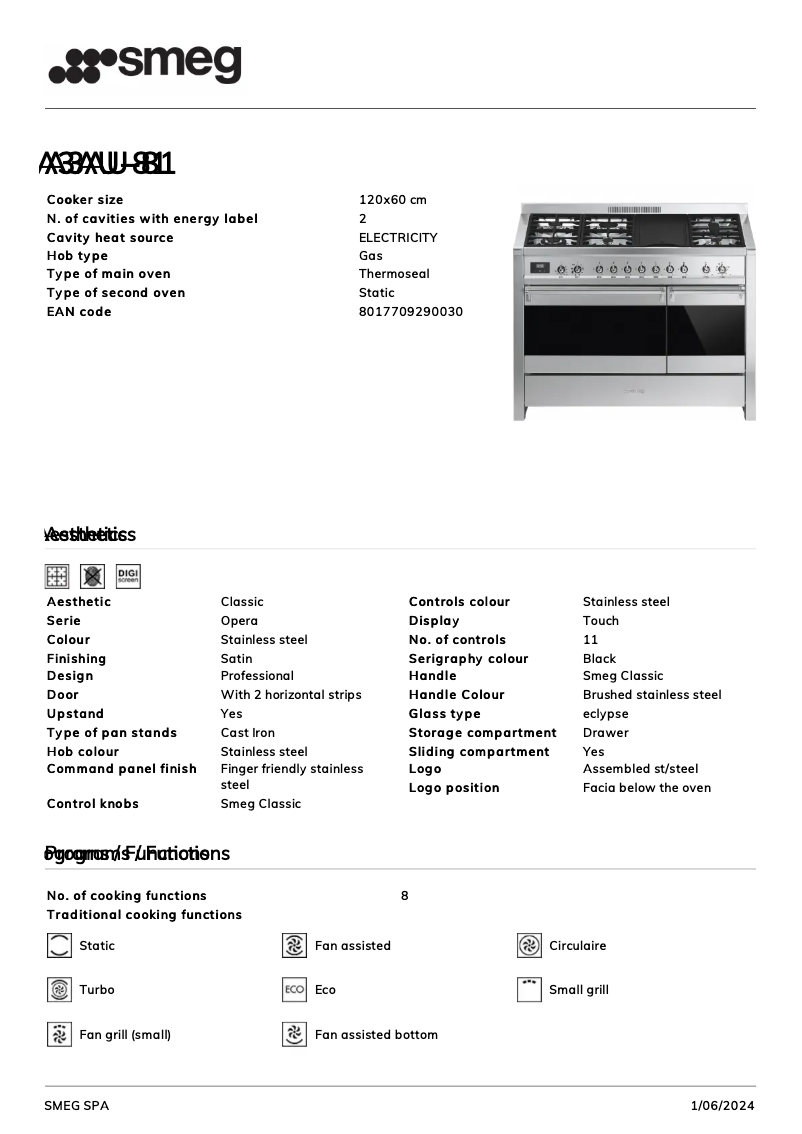 Page n°1 - Fiche technique Smeg A3AU-81