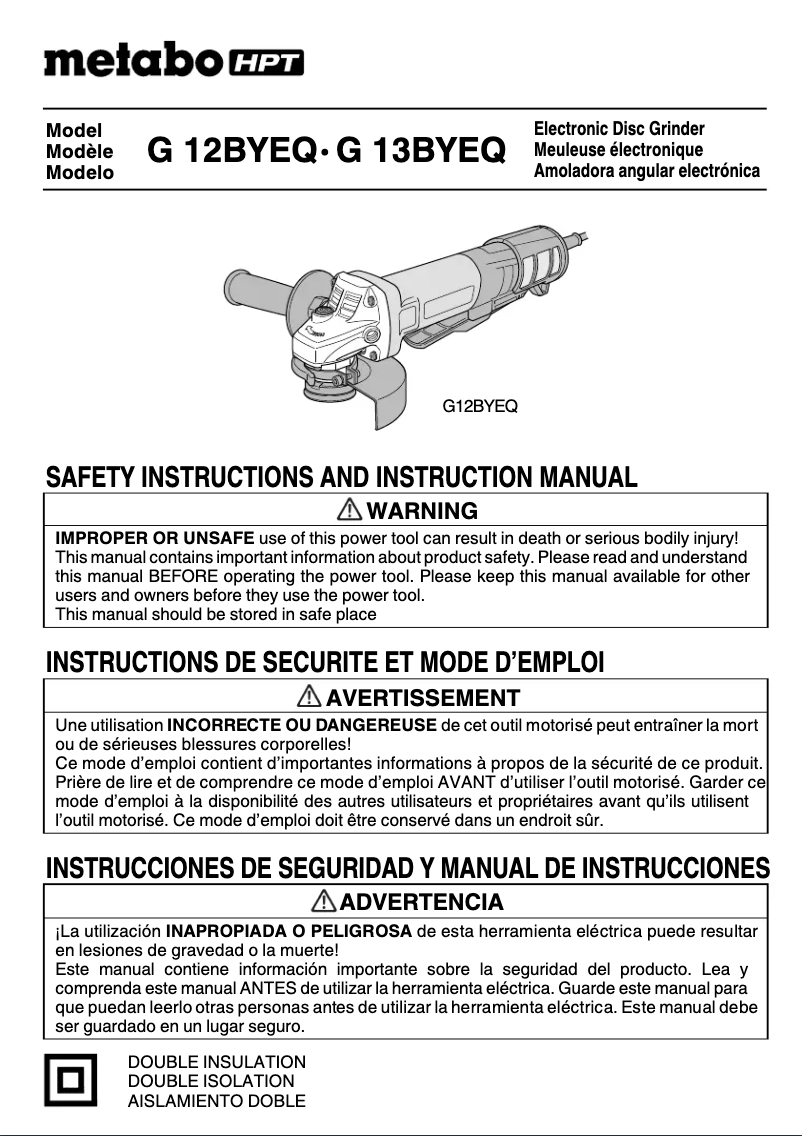 Page n°1 - Manuel utilisateur HiKOKI G12BYEQ