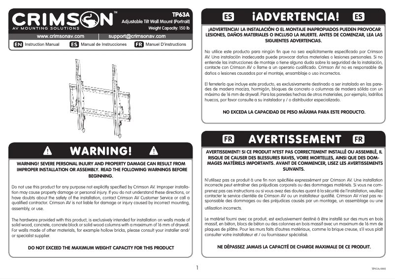 Page 1 de la notice Manuel utilisateur Crimson TP63A