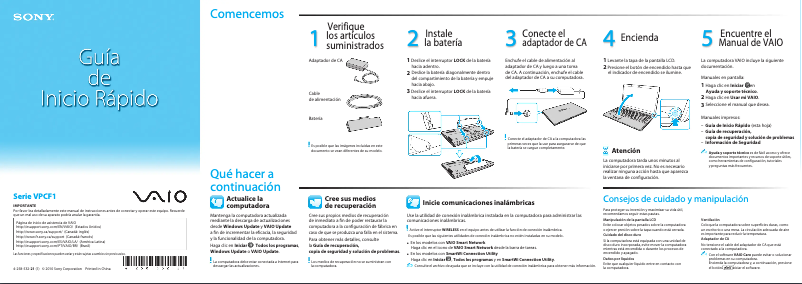 Página 1 del manual Guía de instalación Sony Vaio VPCF13YFX