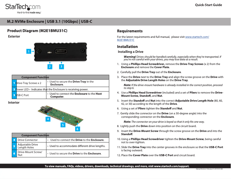 Page n°1 - Manuel utilisateur StarTech.com M2E1BMU31C