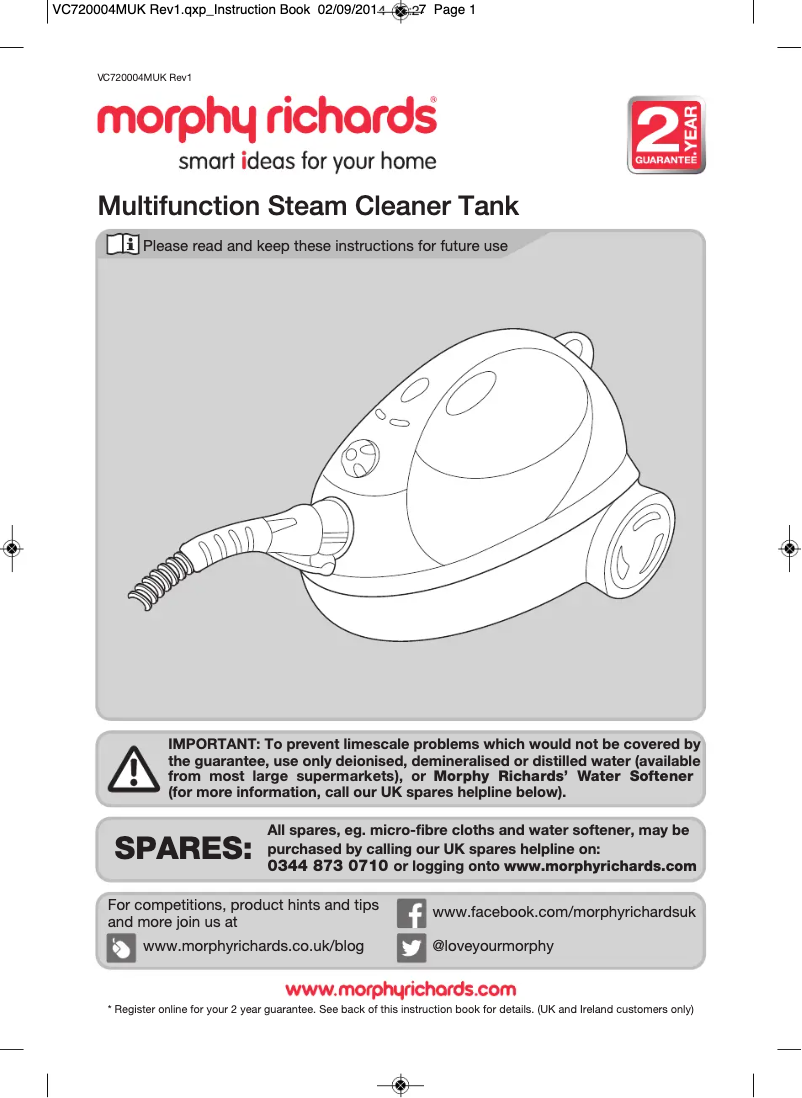 Page 1 de la notice Manuel utilisateur Morphy Richards Grimebuster 720004
