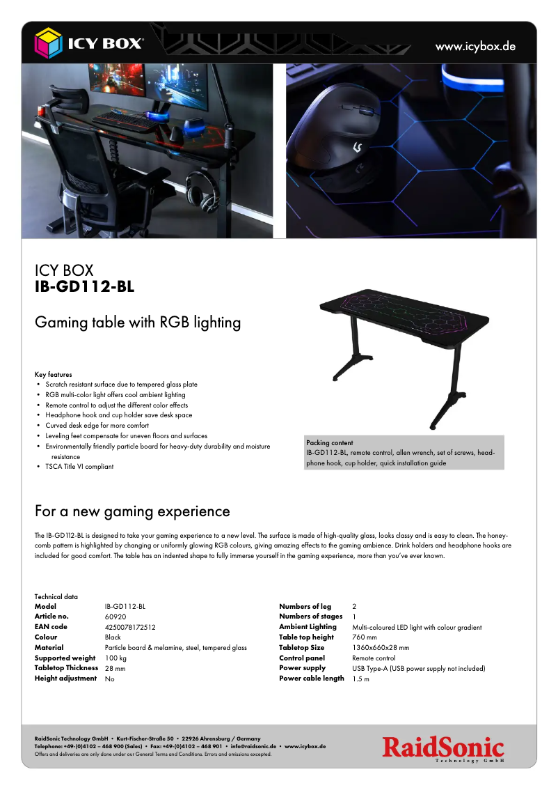 Page 1 de la notice Fiche technique Icy Box IB-GD112