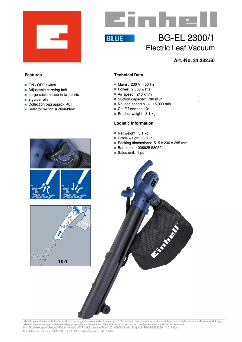 Image de la première page du manuel de l'appareil BG-EL 2300/1