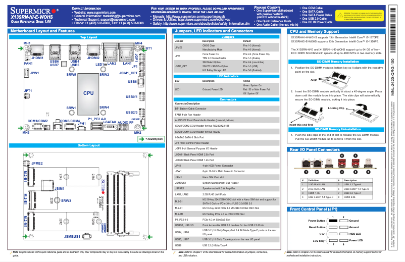 Page 1 de la notice Guide de démarrage rapide Supermicro X13SRN-E-WOHS