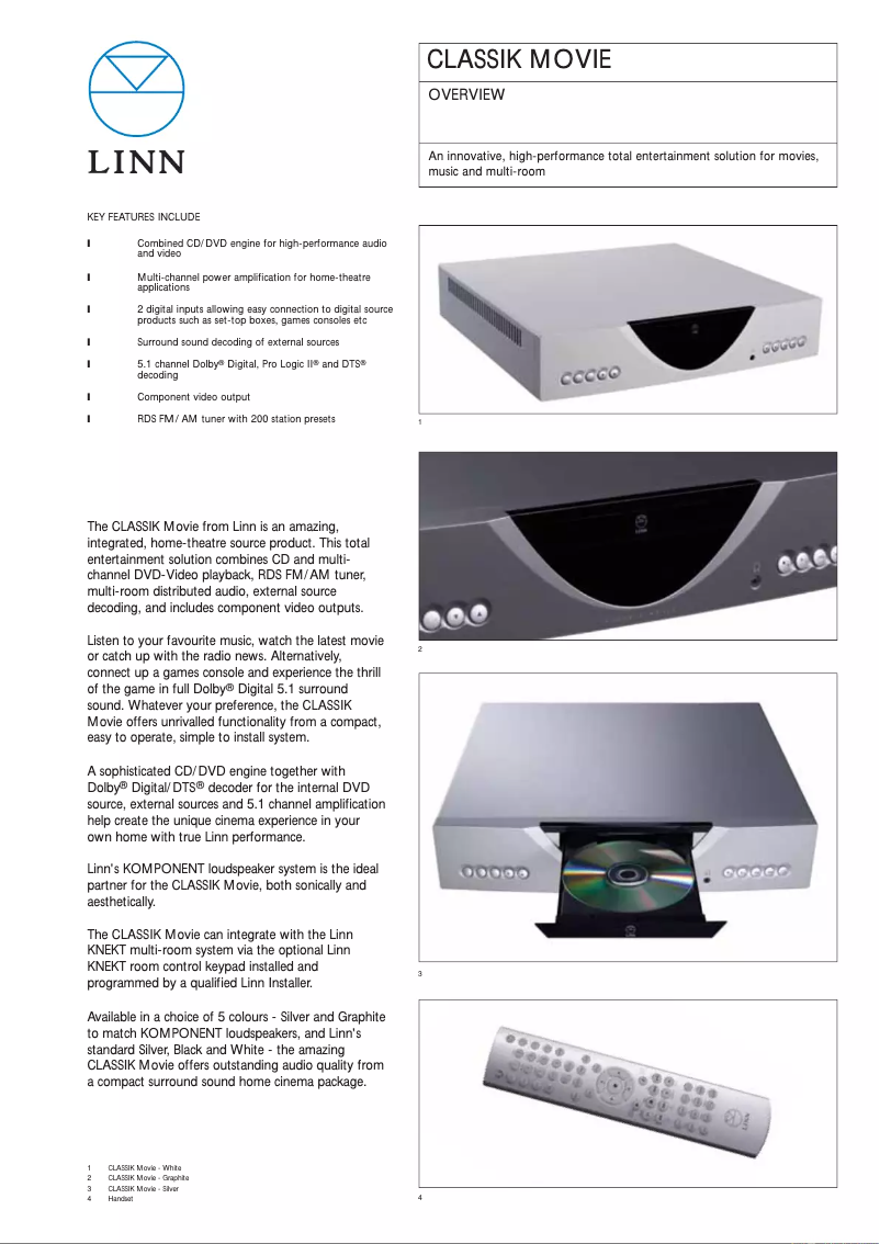 Page 1 de la notice Fiche technique Linn Classik Movie 05
