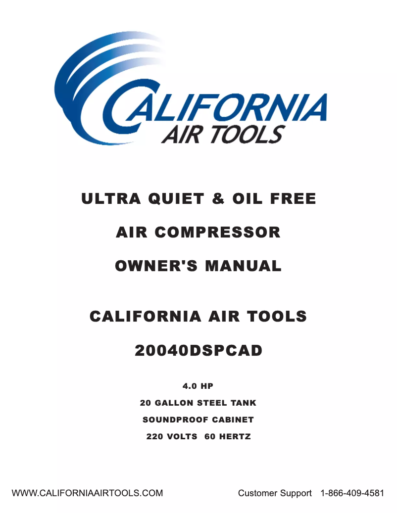 Page n°1 - Manuel utilisateur California Air Tools 10020DSPCAD