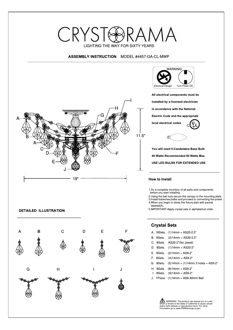 Page 1 de la notice Manuel utilisateur Crystorama Filmore 4457-GA-CL-MWP