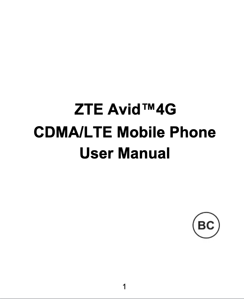 Page n°1 - Manuel utilisateur ZTE Avid 4G