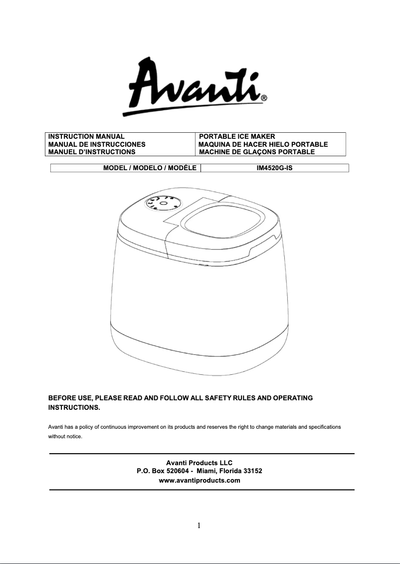 Page 1 de la notice Manuel utilisateur Avanti IM4520GIS