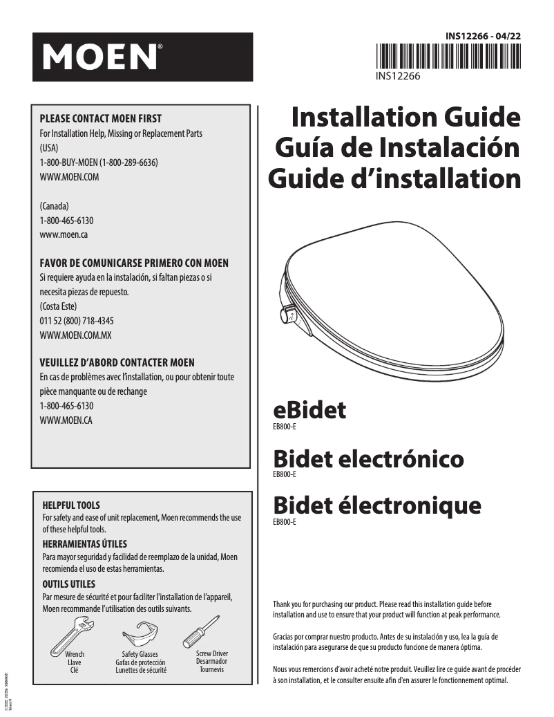 Page n°1 - Manuel utilisateur Moen EB800-E
