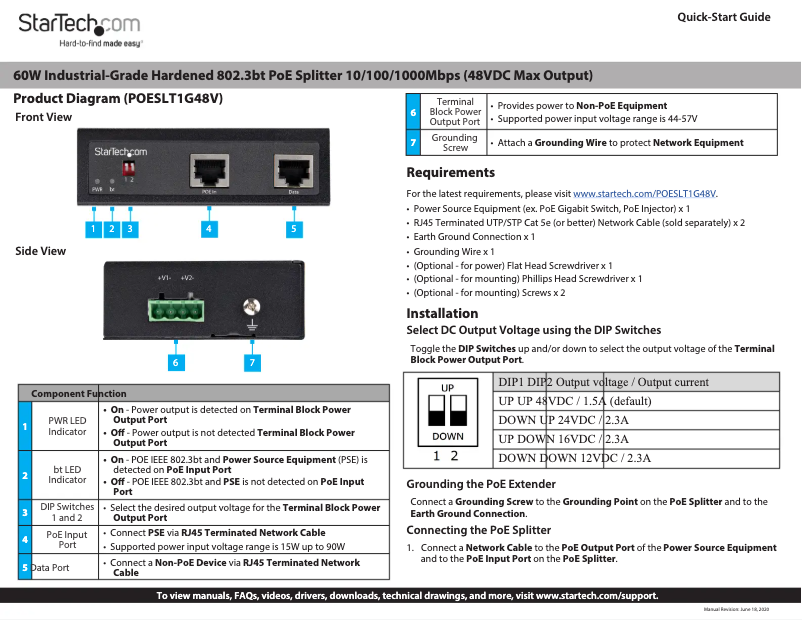 Page n°1 - Manuel utilisateur StarTech.com POESLT1G48V