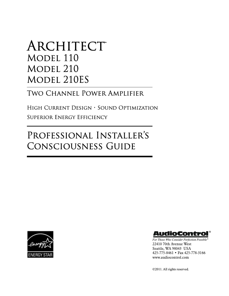 Page 1 of the manual Installation Guide AudioControl Architect Model 210