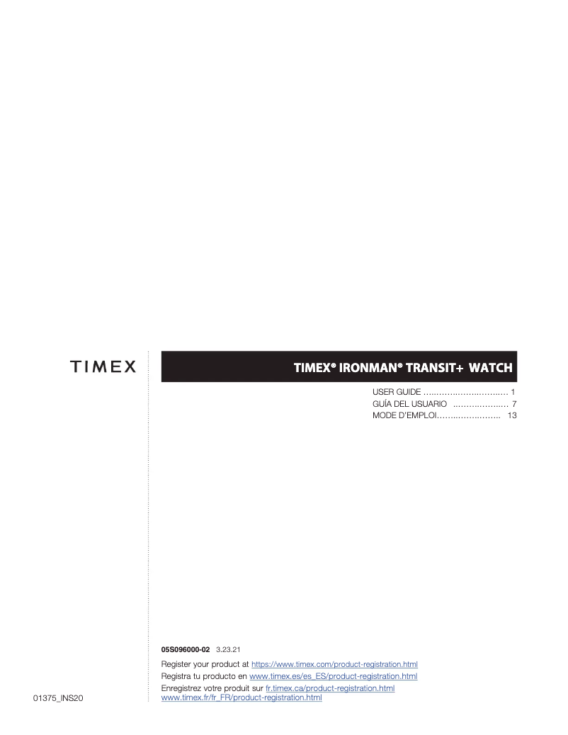 Page n°1 - Manuel utilisateur Timex Ironman Transit+