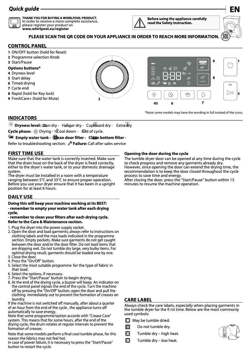 Página 1 del manual Manual de uso y mantenimiento Whirlpool FFT M11 8X3B BE