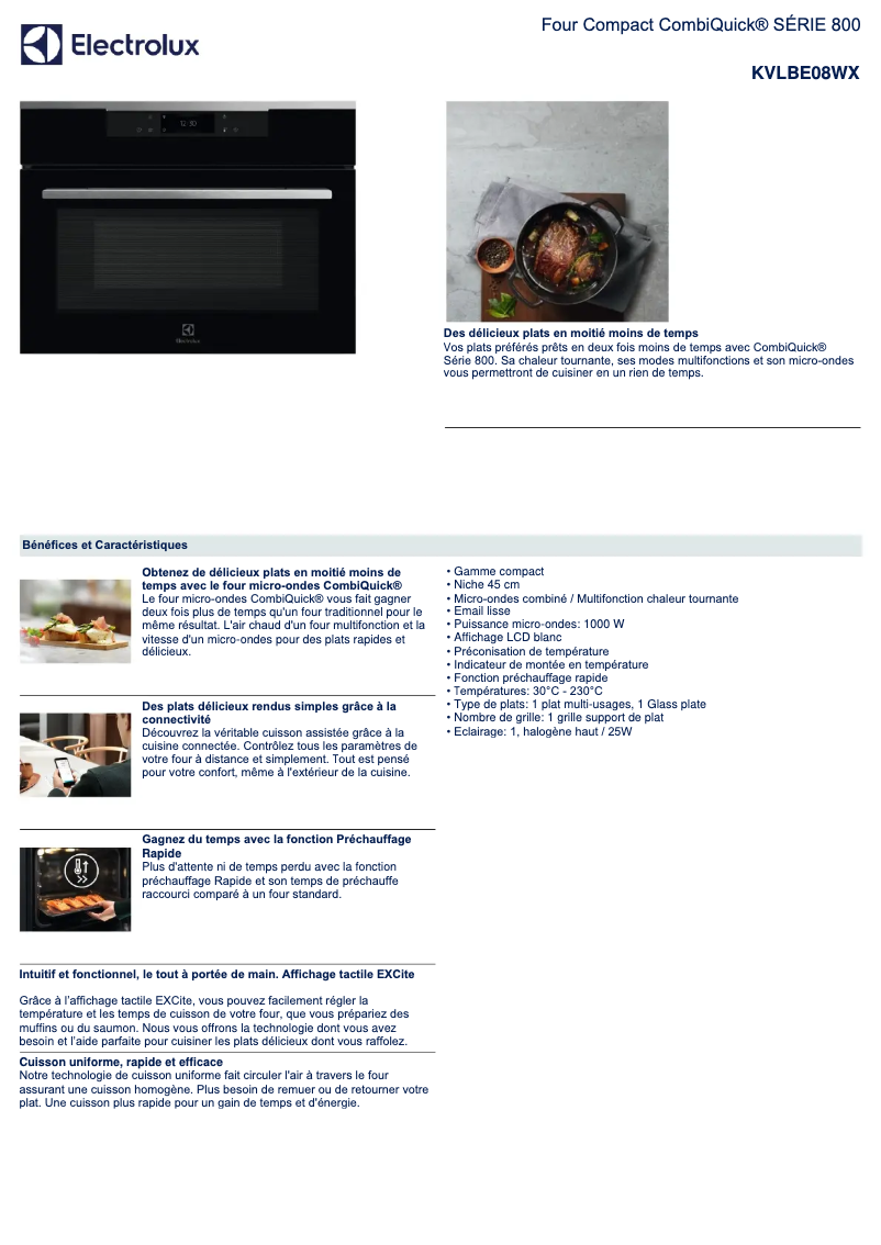 Page 1 de la notice Fiche technique Electrolux KVLBE08WX