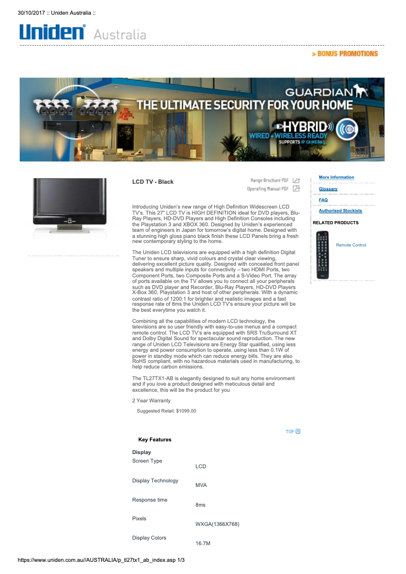 Image de la première page du manuel de l'appareil TL27TX1-AB