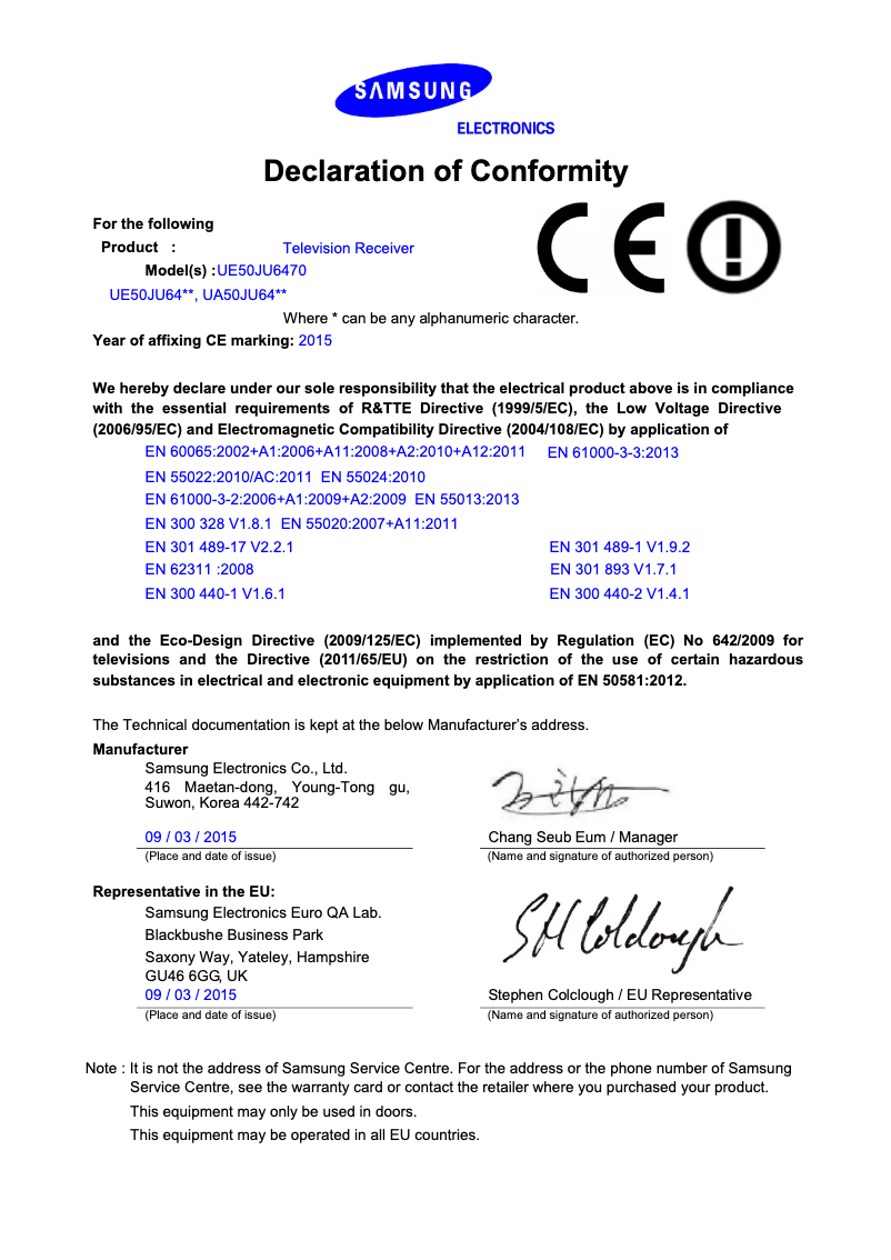 Image de la première page du manuel de l'appareil UE55JU6495UX
