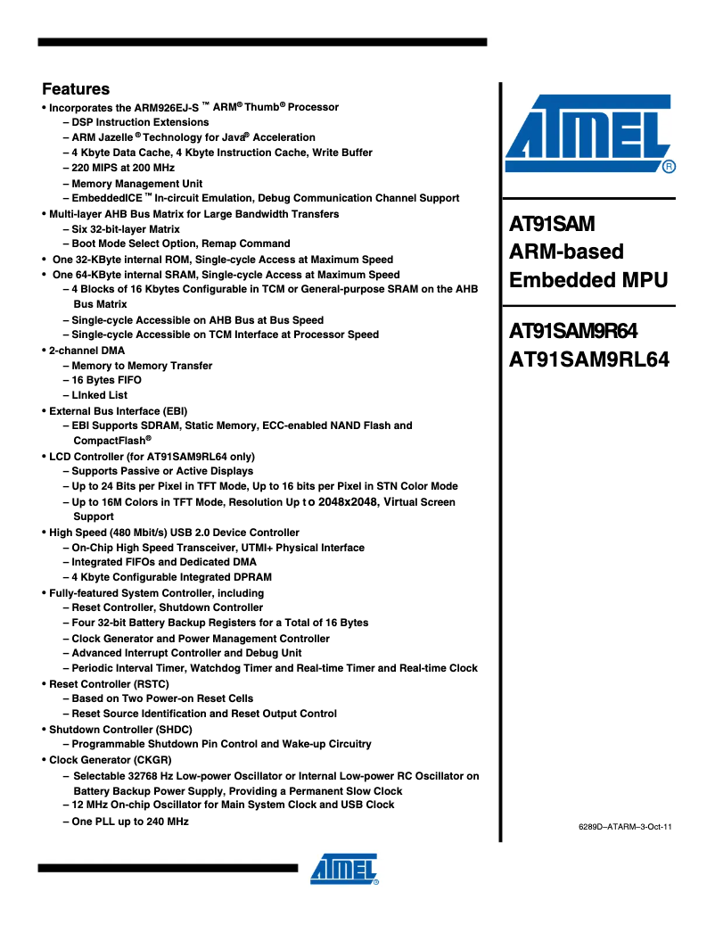 Image de la première page du manuel de l'appareil AT91SAM9RL64