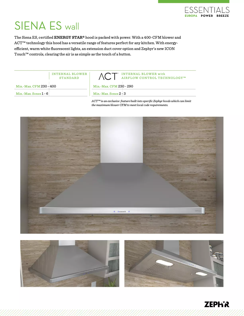 Page 1 de la notice Fiche technique Zephyr ZSIE30ASES