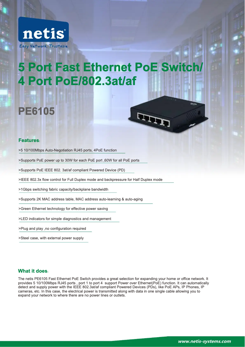 Page 1 de la notice Manuel utilisateur Netis PE6105