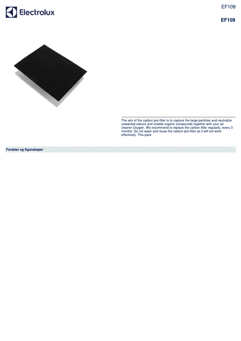 Page 1 de la notice Brochure Electrolux EF109