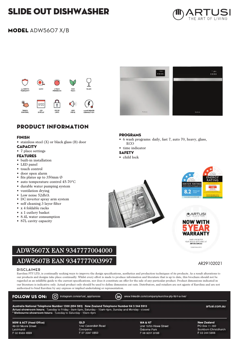 Página 1 del manual Ficha técnica Artusi ADW5607B