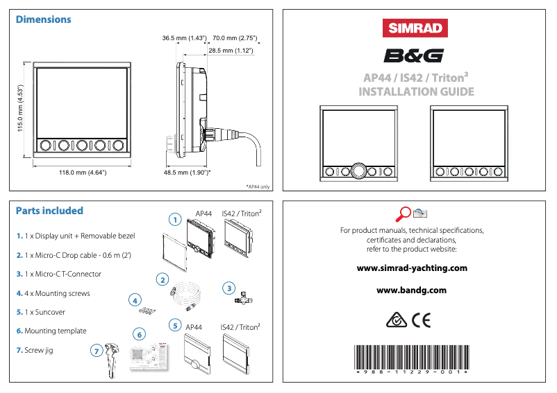 Page 1 de la notice Guide d'installation Simrad AP44