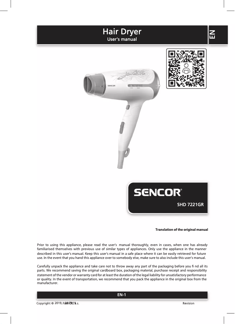 Page 1 de la notice Manuel utilisateur Sencor SHD 7220VT