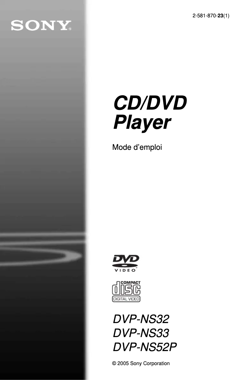 Image de la première page du manuel de l'appareil DVP-NS33