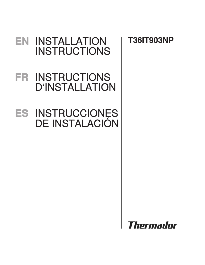 Page 1 de la notice Guide d'installation Thermador T36IT903NP