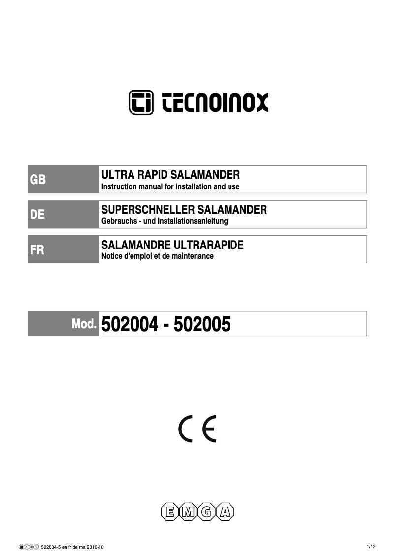 Page 1 de la notice Manuel utilisateur Tecnoinox 502005