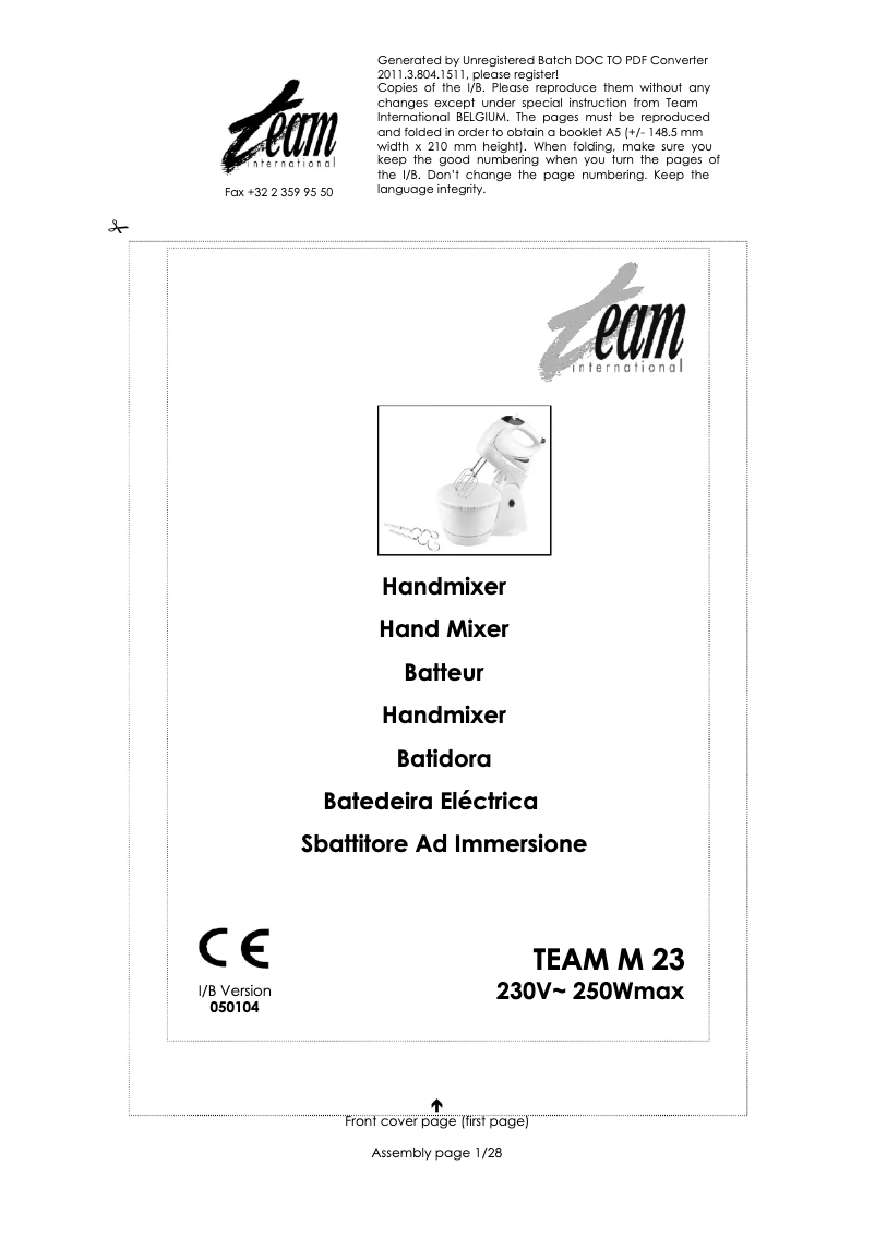Page 1 de la notice Manuel utilisateur Team M 23