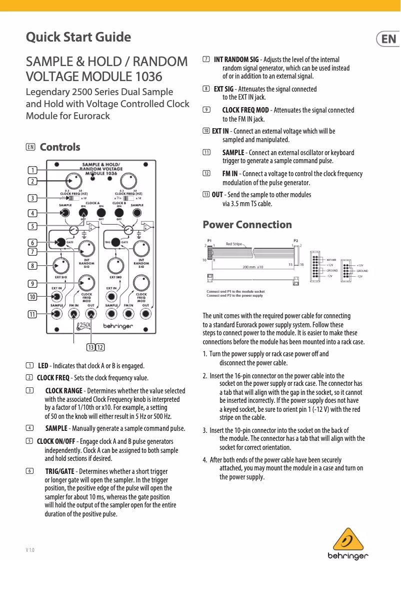 Page 1 de la notice Manuel utilisateur Behringer Sample & Hold / Random Voltage Module 1036