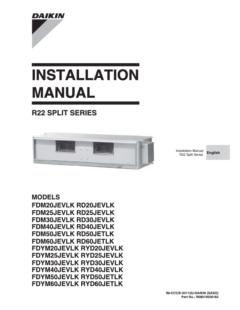 Page 1 de la notice Guide d'installation Daikin FDM30JEVLK