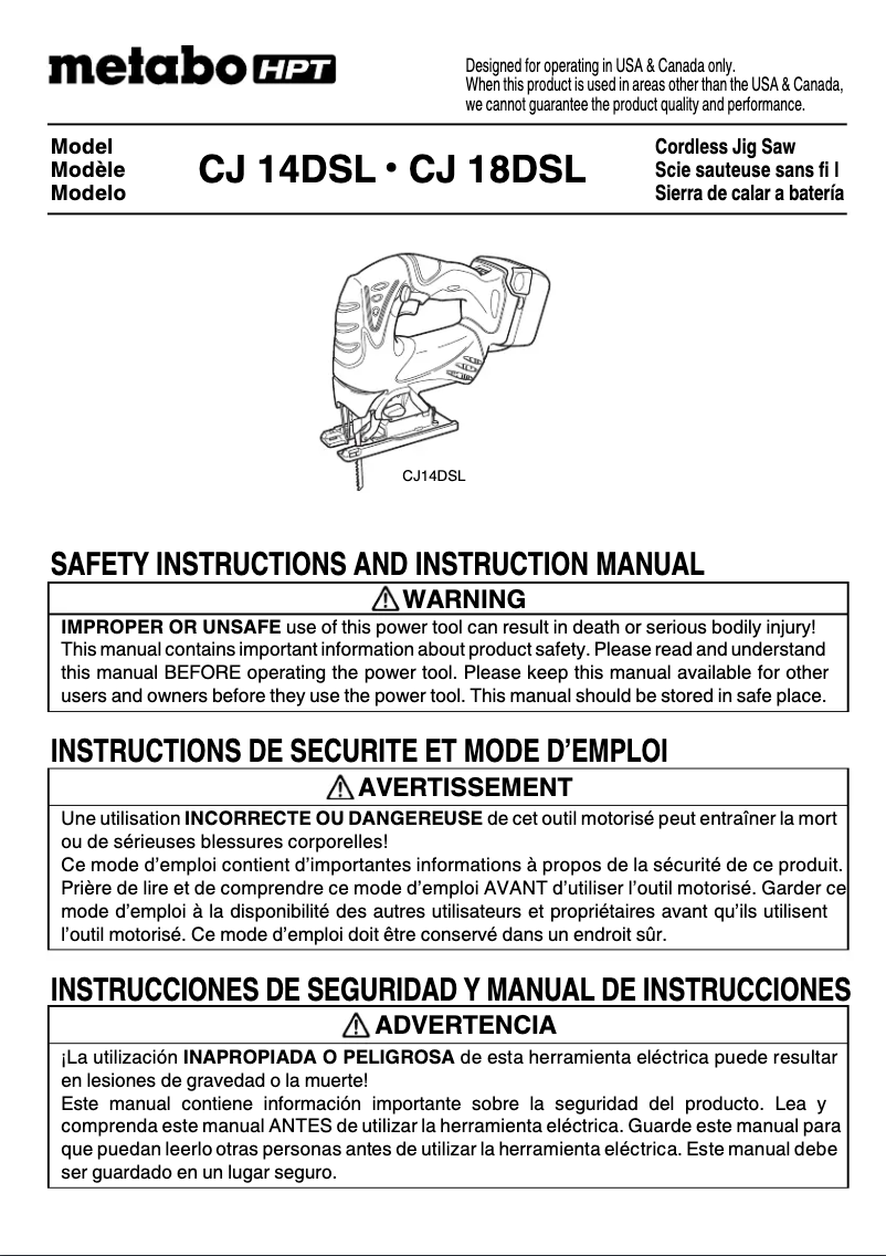 Page 1 de la notice Manuel utilisateur HiKOKI CJ 14DSL