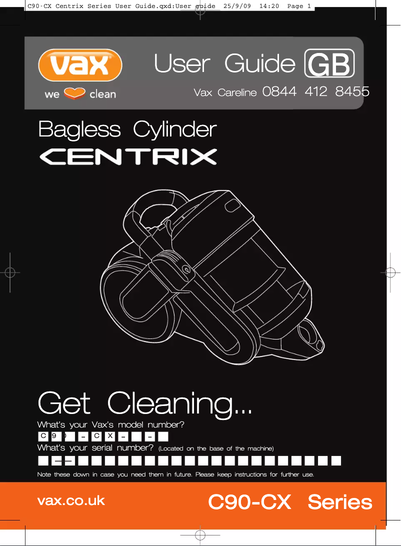 Página 1 del manual Manual de usuario Vax Centrix C90-CX