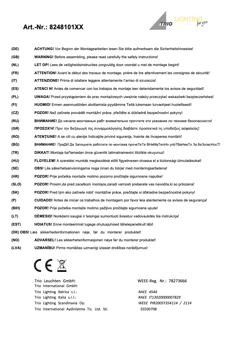Page 1 de la notice Manuel utilisateur Trio Lighting Freddy 824810107