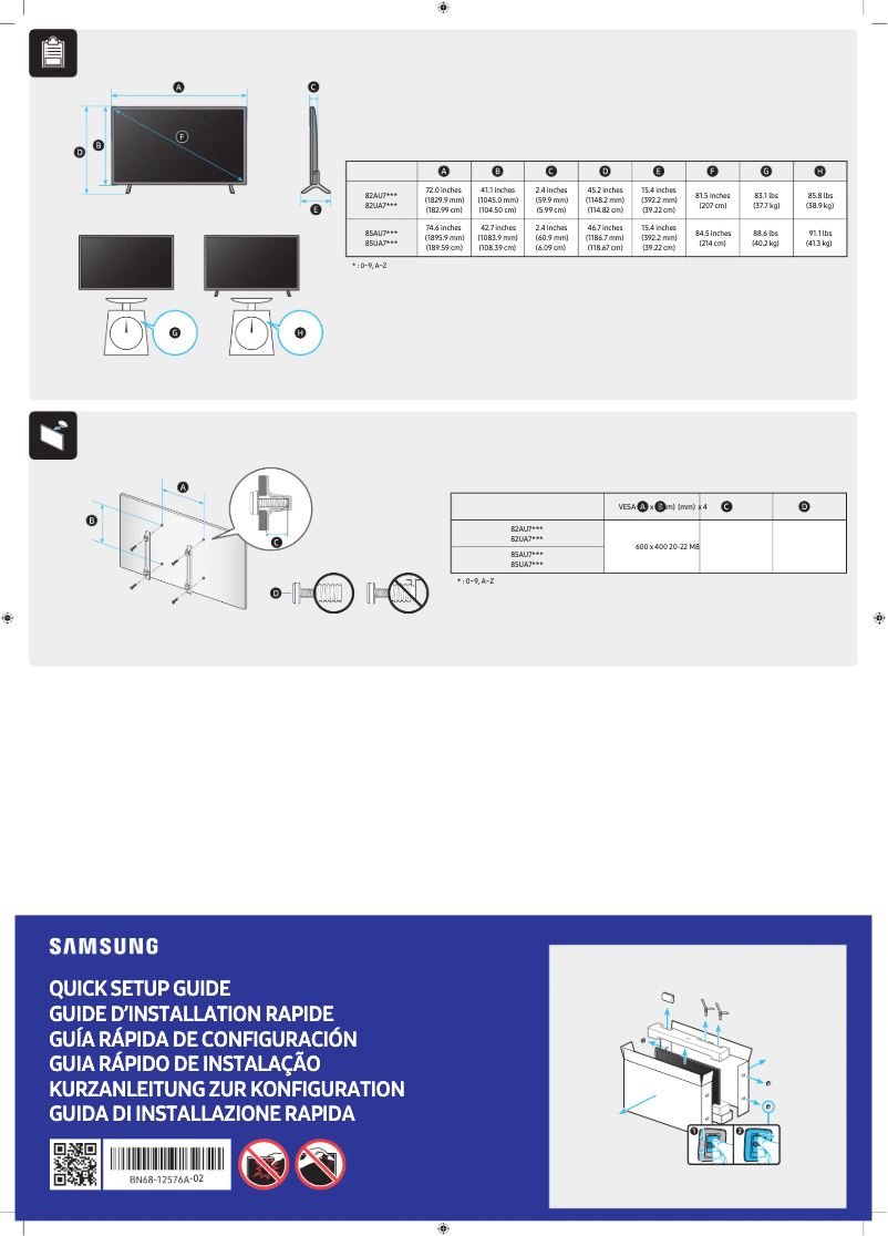 Page 1 de la notice Manuel utilisateur Samsung UN82AU7000K