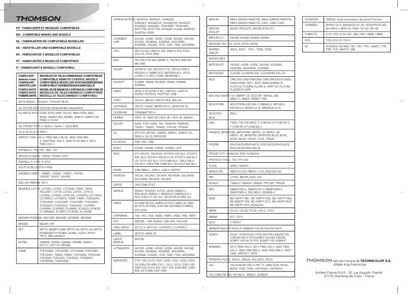 Page n°1 - Manuel utilisateur Thomson 500021