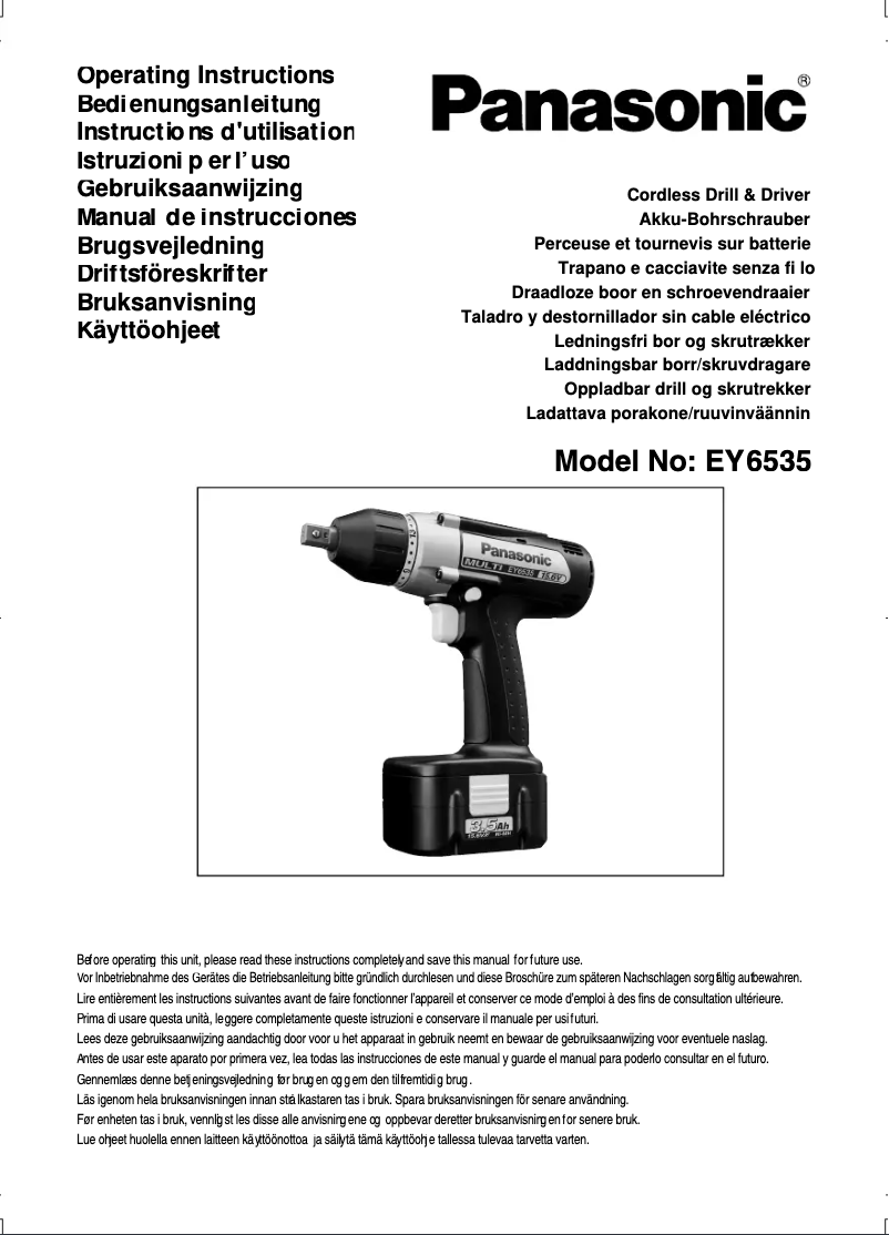 Page 1 de la notice Manuel utilisateur Panasonic EY6535