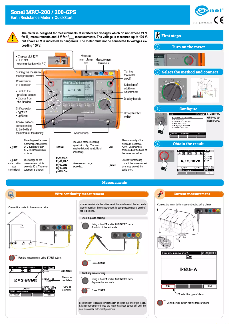 Page 1 de la notice Guide de démarrage rapide Sonel MRU-200