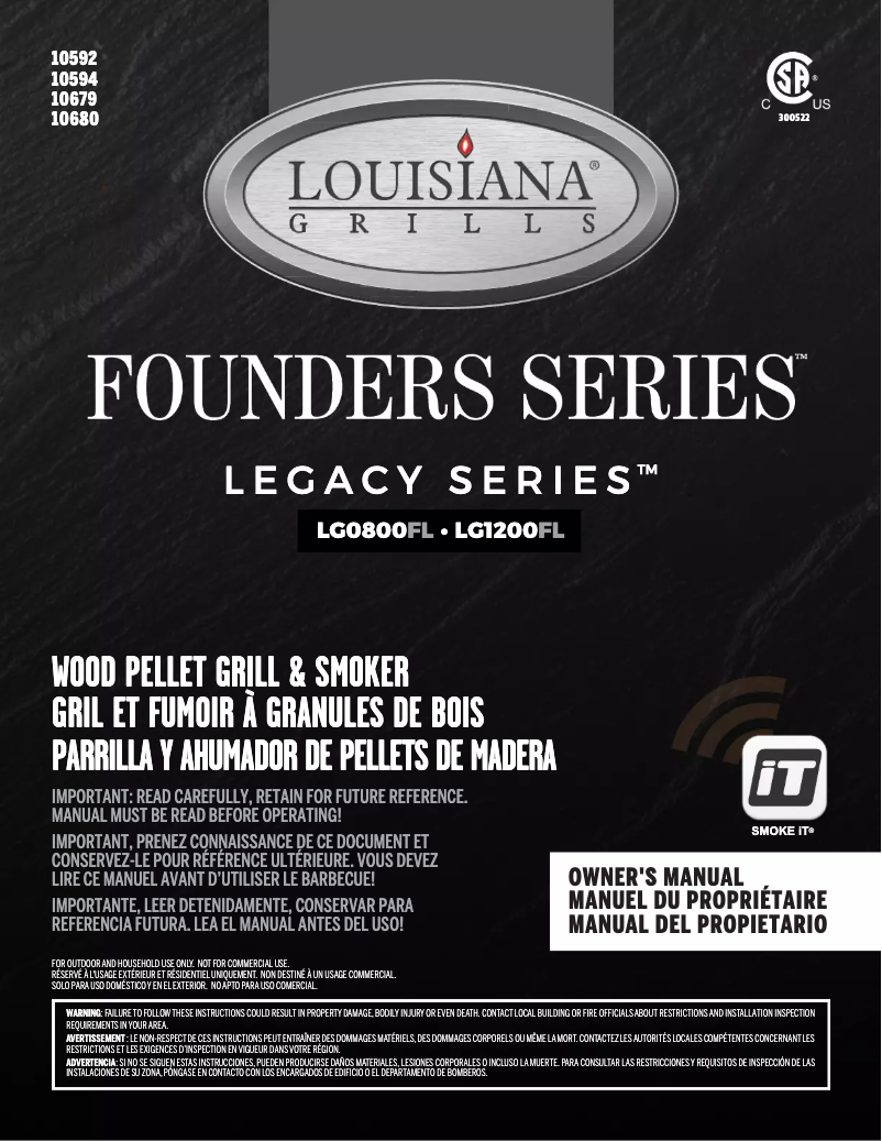 Page 1 de la notice Manuel utilisateur Louisiana Grills 10592