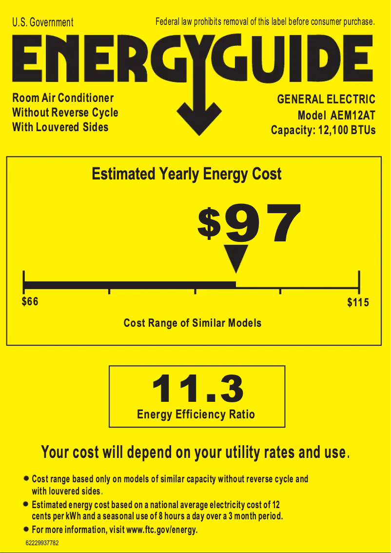 Página 1 del manual Etiqueta energética GE AEM12AT