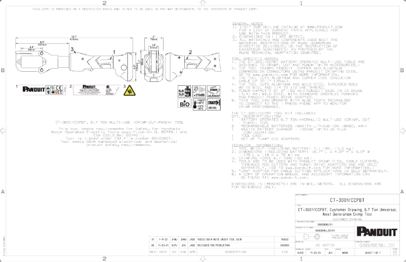 Page n°1 - Dessin technique Panduit CT-3001/CCPBT