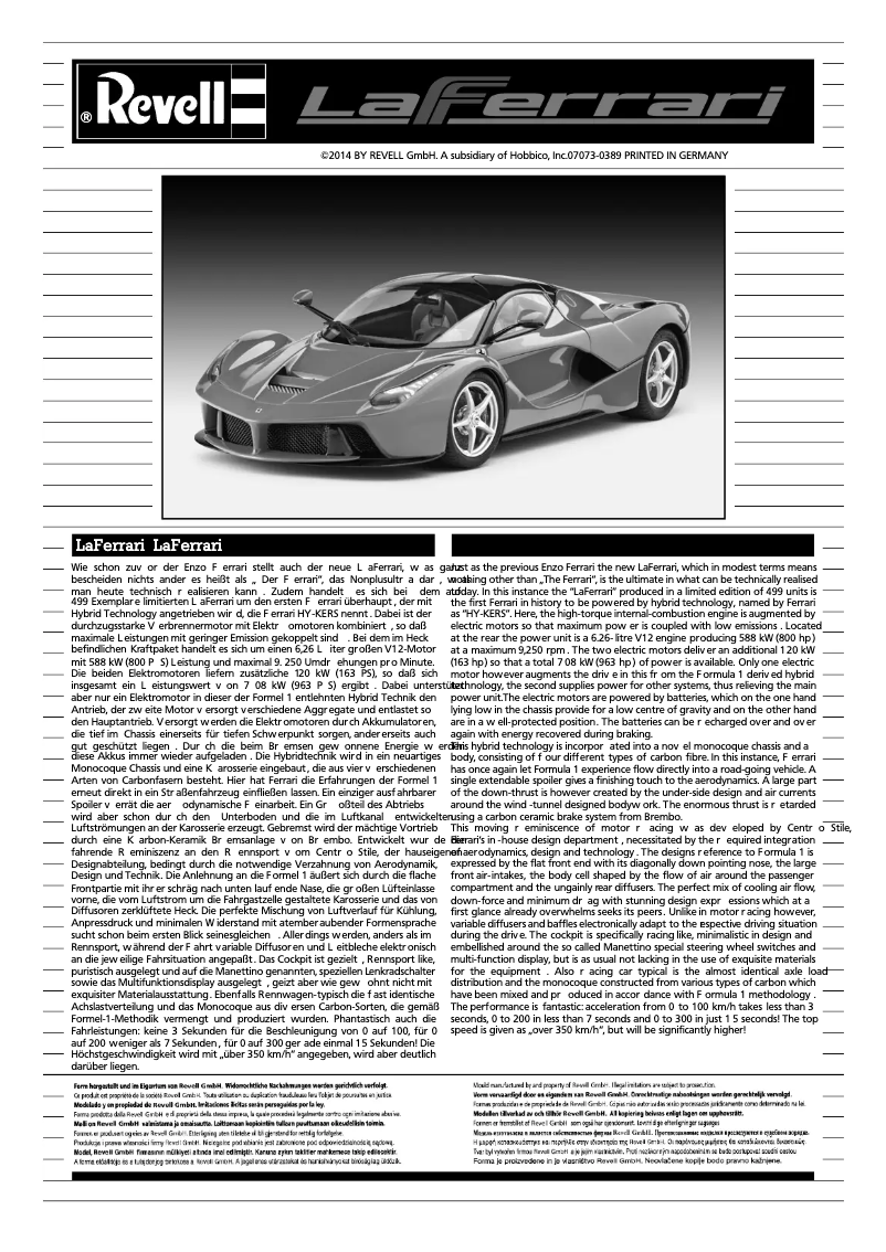 Page 1 de la notice Manuel utilisateur Revell LaFerrari