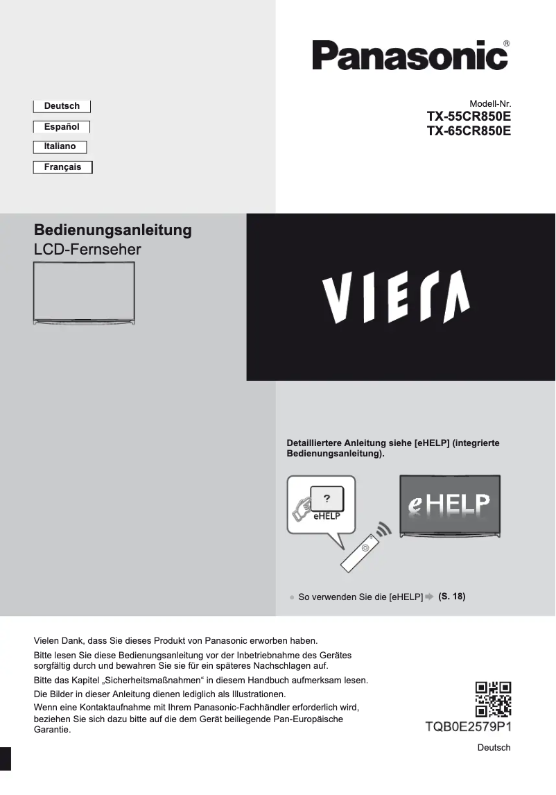 Image de la première page du manuel de l'appareil TX-55CR850E